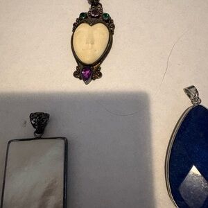 Sleeping Princess Pendant. Mother of Pearl Pendant and Vintage Blue Pendant